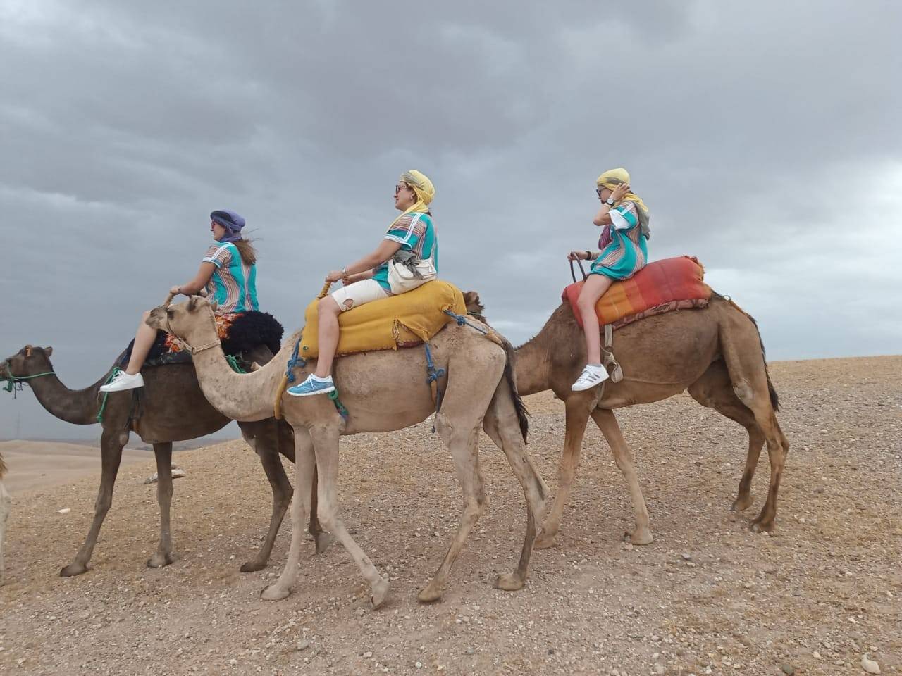 Experiência de passeio de camelo no pôr do sol no deserto rochoso de